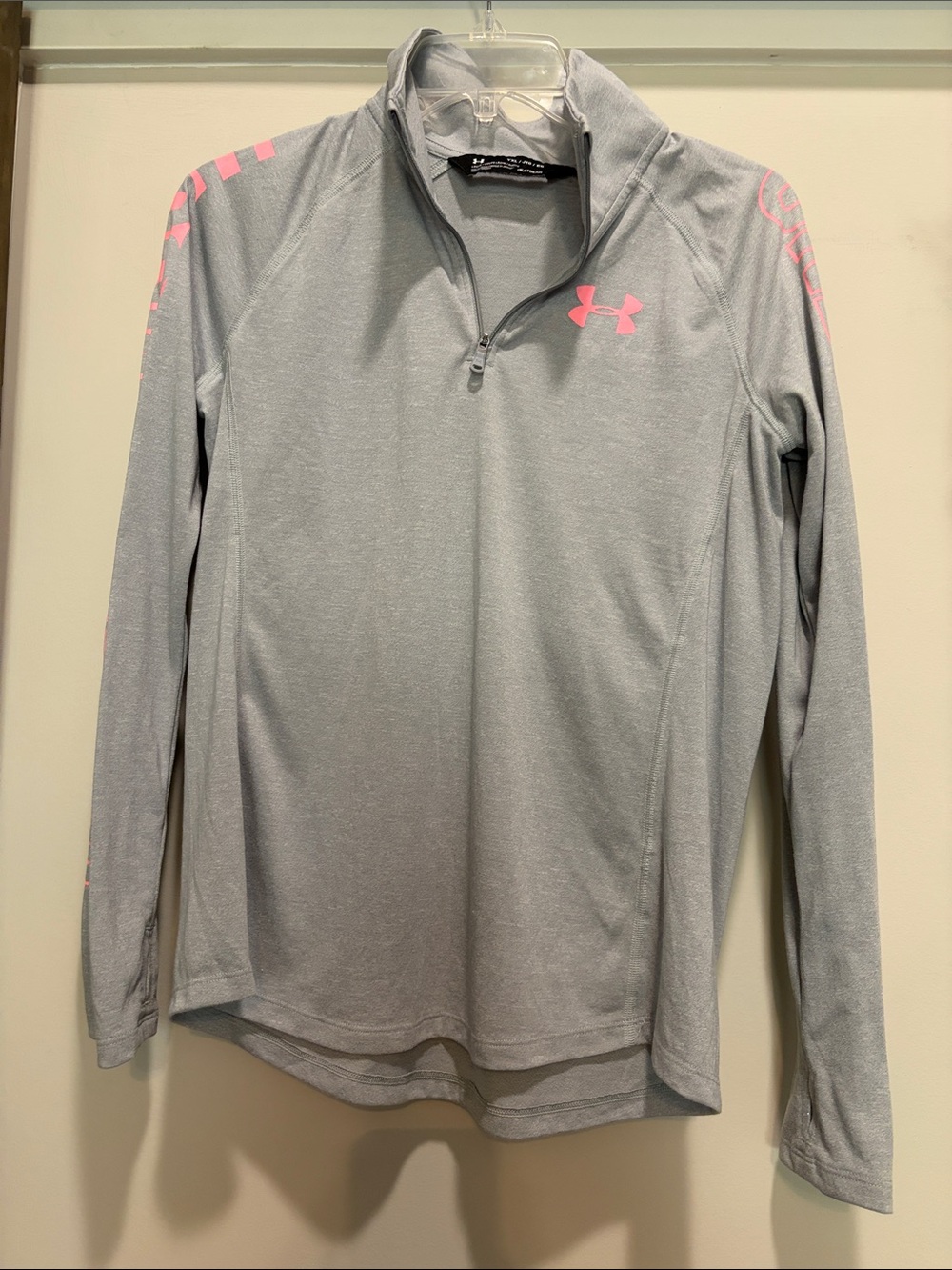 Under Armour Light Gray Half-Zip Performance Pullover with Pink Logo